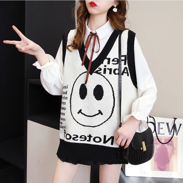 women's vests 3906 black white pullovers sweater vest women v neck cartoon knitted vest female cotton sleeveless knitwear waistcoat sli
women's vests 3906 black white pullovers sweater vest women v neck cartoon knitted vest female cotton sleeveless knitwear waistcoat sli
