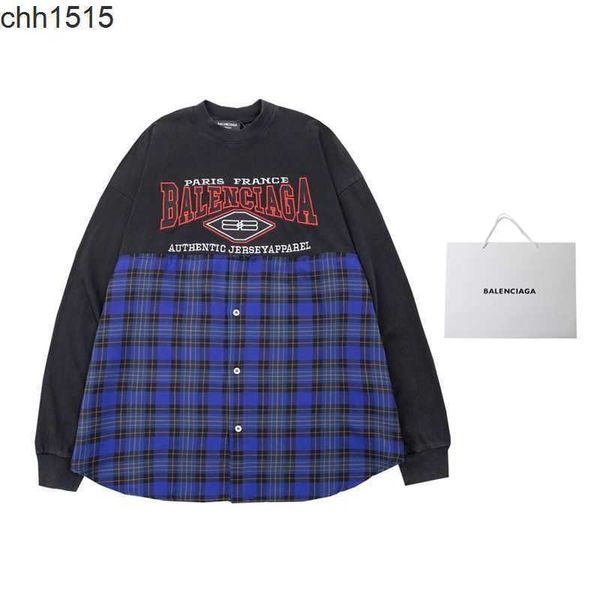 high edition balenciga quality 22ss splice blue checker long sleeve t-shirt, Black;brown
high edition balenciga quality 22ss splice blue checker long sleeve t-shirt, Black;brown