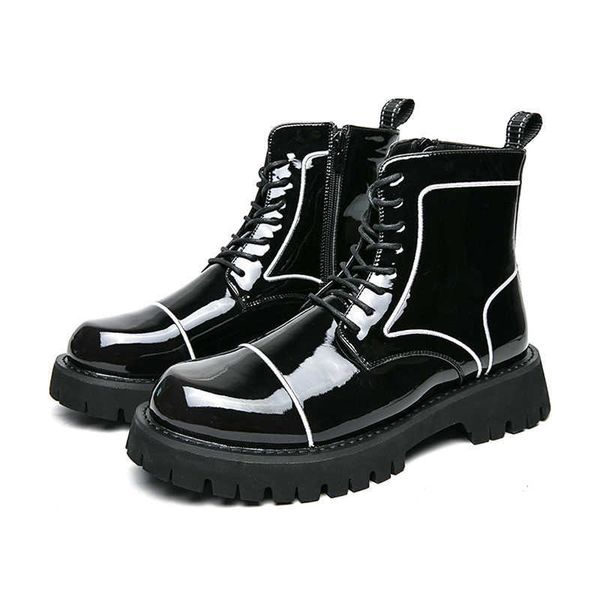 black patent leather boots for men fashion breathable platform shoes lace-up cowboy boot spring autumn handsome ankle botas mans
black patent leather boots for men fashion breathable platform shoes lace-up cowboy boot spring autumn handsome ankle botas mans