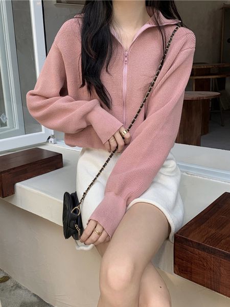 women's knits tees woman sweaters cardigan pink turtleneck sweater women's spring and autumn loose zip knitted cardigan coat 22100, White
women's knits tees woman sweaters cardigan pink turtleneck sweater women's spring and autumn loose zip knitted cardigan coat 22100, White