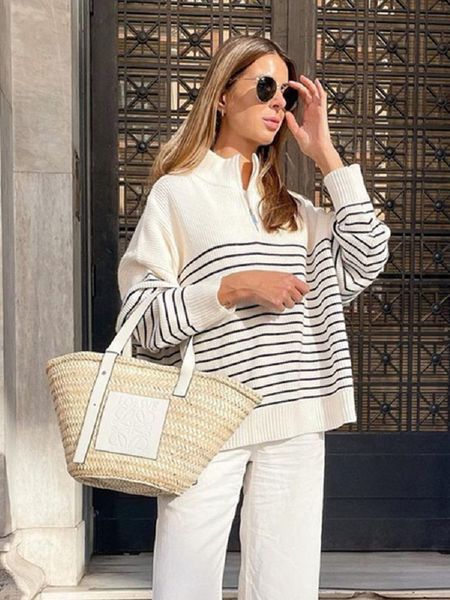 women's knits tees ladies autumn winter short striped knitted loose sweater women pullover zipper casual streetwear women sweater coat, White
women's knits tees ladies autumn winter short striped knitted loose sweater women pullover zipper casual streetwear women sweater coat, White