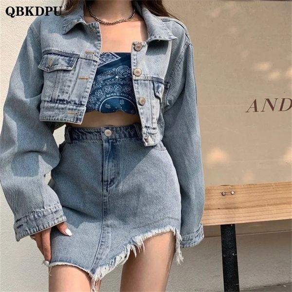 two piece dress streetwear denim 2 piece sets women outfits vintage long sleeve cropped jean jacket irregular high waist mini skirt suits 22, White
two piece dress streetwear denim 2 piece sets women outfits vintage long sleeve cropped jean jacket irregular high waist mini skirt suits 22, White