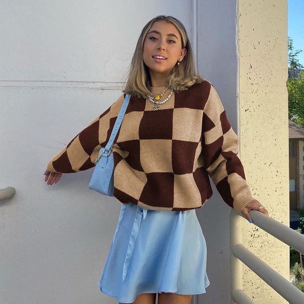 women's knits tees ladies autumn winter sweater women casual knitted jumper oversized loose pullovers women plaid sweater female pull k, White
women's knits tees ladies autumn winter sweater women casual knitted jumper oversized loose pullovers women plaid sweater female pull k, White