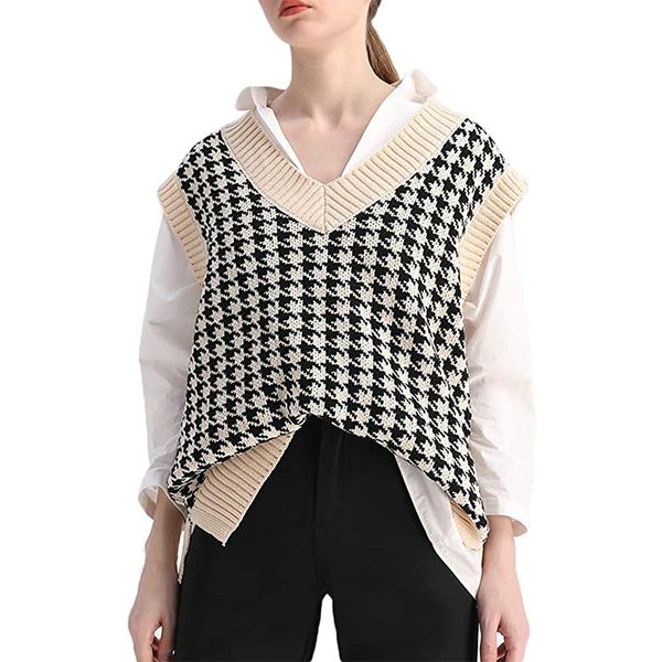 women's knits tees fashion vintage women vest sweater houndstooth knitted oversized sweaters sleeveless side vents female pullovers 22, White
women's knits tees fashion vintage women vest sweater houndstooth knitted oversized sweaters sleeveless side vents female pullovers 22, White