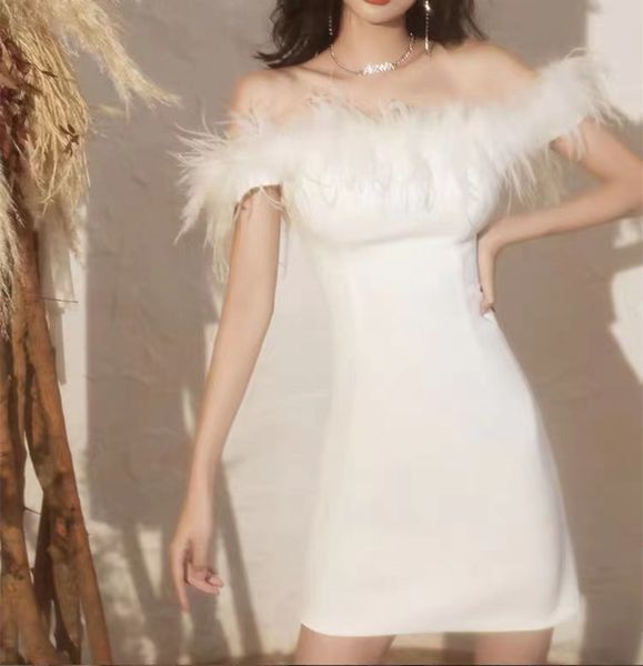 

ostrich feather women lady sexy mini dresses party club sweet dress luxury birthday prom SP1820, White