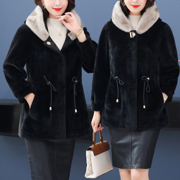 ladies simulated animal fur coat women furs garment autumn winter thick wool plush thick warm clothing loose overcoat with hood, Black
ladies simulated animal fur coat women furs garment autumn winter thick wool plush thick warm clothing loose overcoat with hood, Black