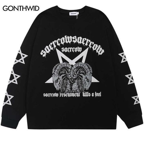 men's t-shirts men t-shirt streetwear hip hop goat print long sleeve cotton oversized shirts 2022 autumn harajuku casual loose punk got, White;black
men's t-shirts men t-shirt streetwear hip hop goat print long sleeve cotton oversized shirts 2022 autumn harajuku casual loose punk got, White;black