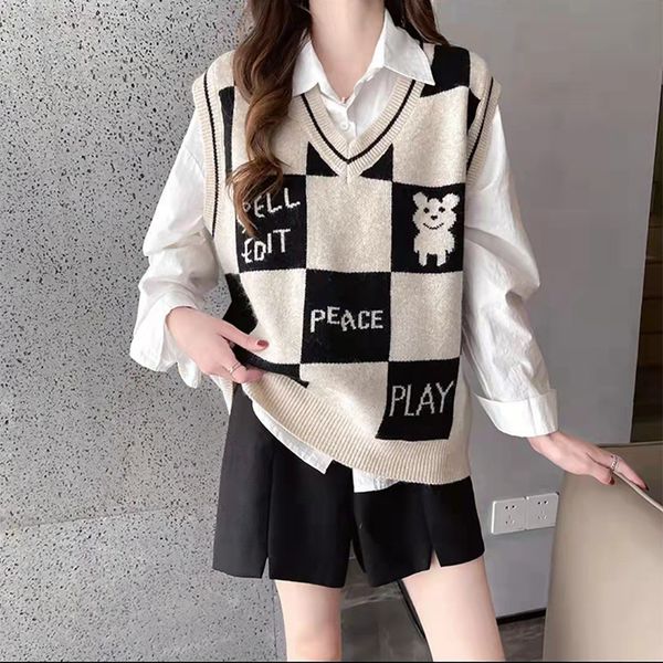 women's vests 3943 cartoon knitted vest women vneck plaid sweaters vest female sleeveless outerwear short knitwear women's vest pu, Black;white
women's vests 3943 cartoon knitted vest women vneck plaid sweaters vest female sleeveless outerwear short knitwear women's vest pu, Black;white