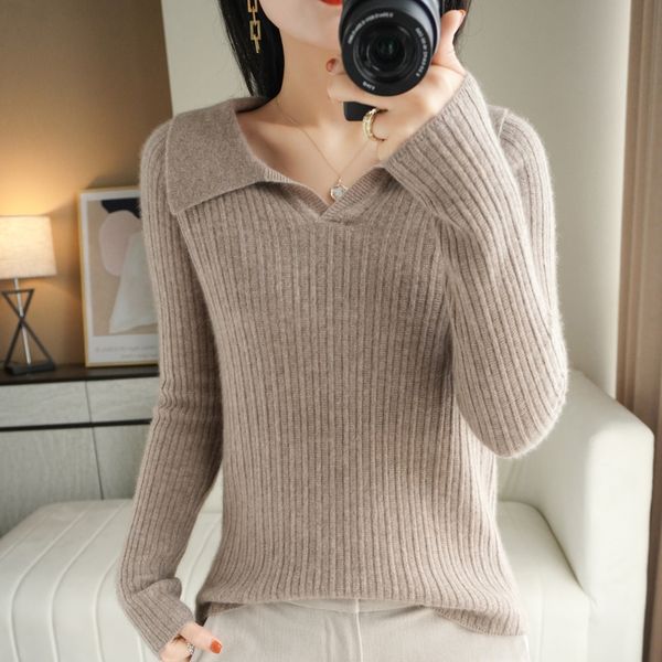 women's knits tees design autumn and winter women wool sweater lapel cashmere pullover slim knitted warm polo shirt sweater 221007, White
women's knits tees design autumn and winter women wool sweater lapel cashmere pullover slim knitted warm polo shirt sweater 221007, White