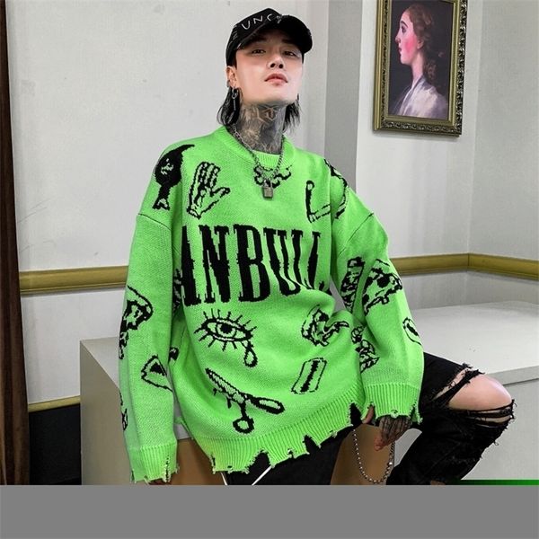 men's sweaters autumn winter ripped hole punk hip hop sweater men red green yellow color oversized pullover korean style graffiti jerse, White;black
men's sweaters autumn winter ripped hole punk hip hop sweater men red green yellow color oversized pullover korean style graffiti jerse, White;black