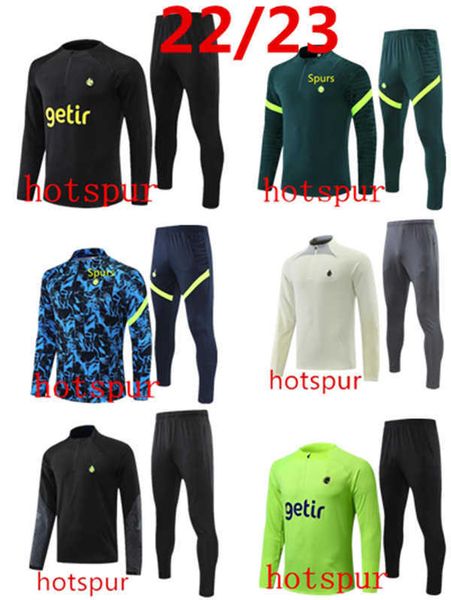 2022 2023 spurs tracksuit soccer tee set training suit 22/23 long sleeve tracksuit football jacket chandal futbol and kids survetement, Black