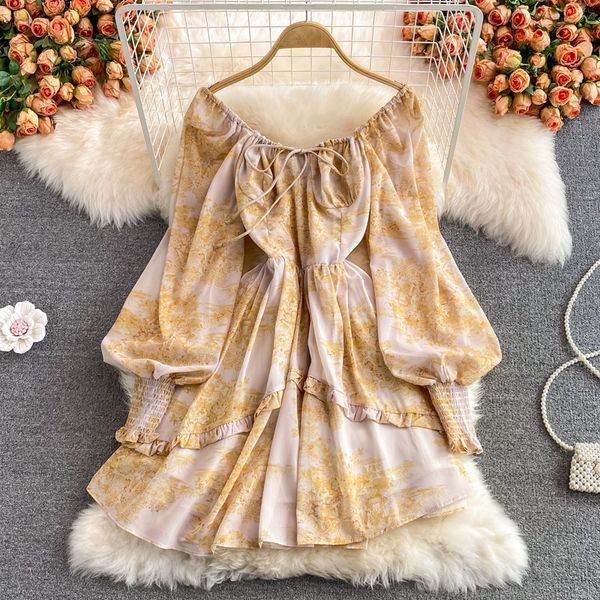 french vintage square neck bubble sleeve floral dress spring long sleeve waist slim fairy skirt, Black;gray
french vintage square neck bubble sleeve floral dress spring long sleeve waist slim fairy skirt, Black;gray