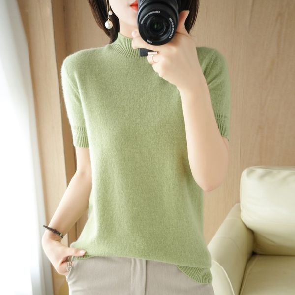 women's knits tees spring summer shortsleeved women halfhigh neck slim cotton blend pullover vest tshirt knitted base casual knit sweat, White
women's knits tees spring summer shortsleeved women halfhigh neck slim cotton blend pullover vest tshirt knitted base casual knit sweat, White
