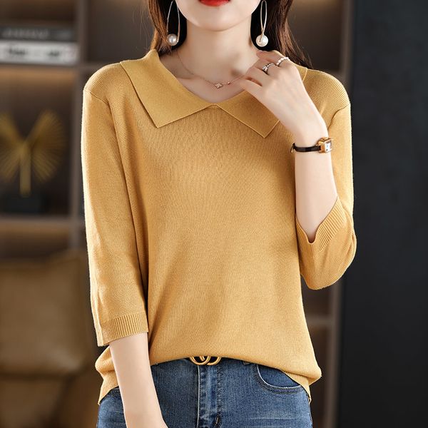 women's knits tees spring autumn women halfsleeved sweater doll collar slim wool cotton blend pullover both sides be worn knitted base, White
women's knits tees spring autumn women halfsleeved sweater doll collar slim wool cotton blend pullover both sides be worn knitted base, White