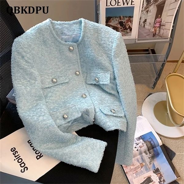 womens jackets blue korean fashion tweed cropped jacket women spring autumn elegant round neck single breasted luxury design short coats 221, Black;brown
womens jackets blue korean fashion tweed cropped jacket women spring autumn elegant round neck single breasted luxury design short coats 221, Black;brown