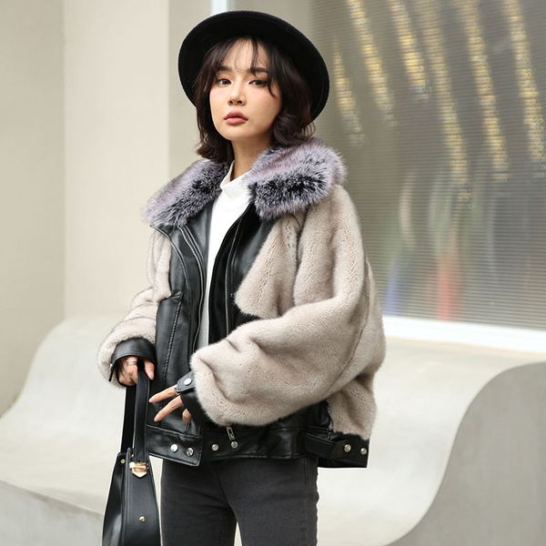 women coat thanksgiving gift winter faux fox fur splicing leather contrasting colors fur collar jackets outdoor leisure fashion street long, Black
women coat thanksgiving gift winter faux fox fur splicing leather contrasting colors fur collar jackets outdoor leisure fashion street long, Black
