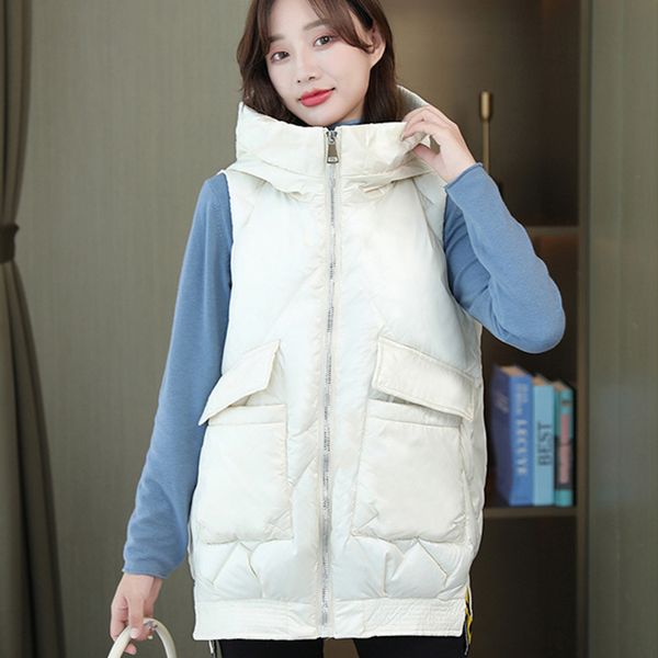women's vests 0435 black white winter with hooded zipper big pockets waistcoat loose bodywarmer sleeveless jacket 221007
women's vests 0435 black white winter with hooded zipper big pockets waistcoat loose bodywarmer sleeveless jacket 221007