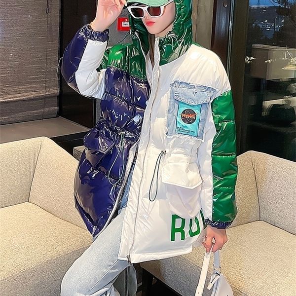 women's down parkas winter fashion hit color splicing hooded glossy down cotton-padded coat women snow outwear thick warm bright parka, Black
women's down parkas winter fashion hit color splicing hooded glossy down cotton-padded coat women snow outwear thick warm bright parka, Black
