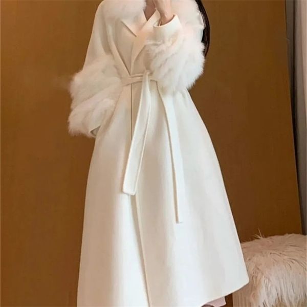 womens wool blends fashion winter coat fur collar solid color laceup long woolen jacket loose temperament female clothing zm062 221007, Black
womens wool blends fashion winter coat fur collar solid color laceup long woolen jacket loose temperament female clothing zm062 221007, Black