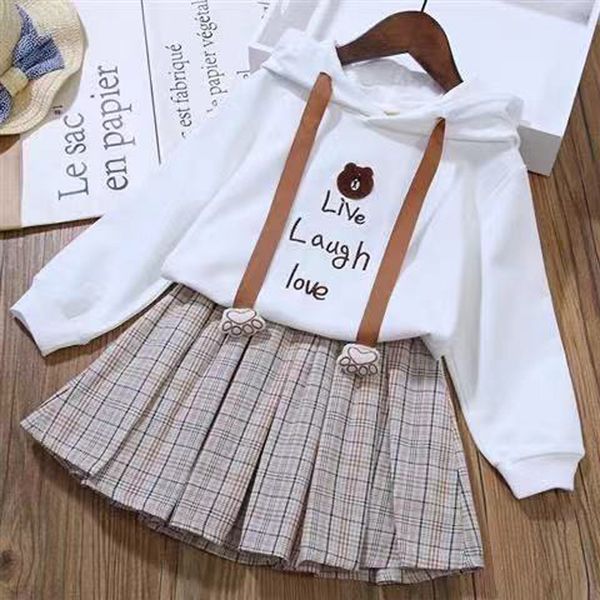 Image of Girl&#039;s Dresses Kids Clothing Suits Spring Autumn Girls Plaid Skirt Suits Dress Long-Sleeved Dresses Suits Fashion