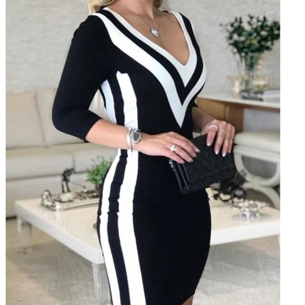 casual dresses women v neck long sleeve party striped tape bodycon 221007, Black;gray
casual dresses women v neck long sleeve party striped tape bodycon 221007, Black;gray
