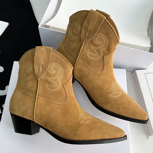 western boot ankle suede boots cowboy heel pull-on classic booties leather outsole snip toe boot women luxury designers shoes factory footwe, Black
western boot ankle suede boots cowboy heel pull-on classic booties leather outsole snip toe boot women luxury designers shoes factory footwe, Black