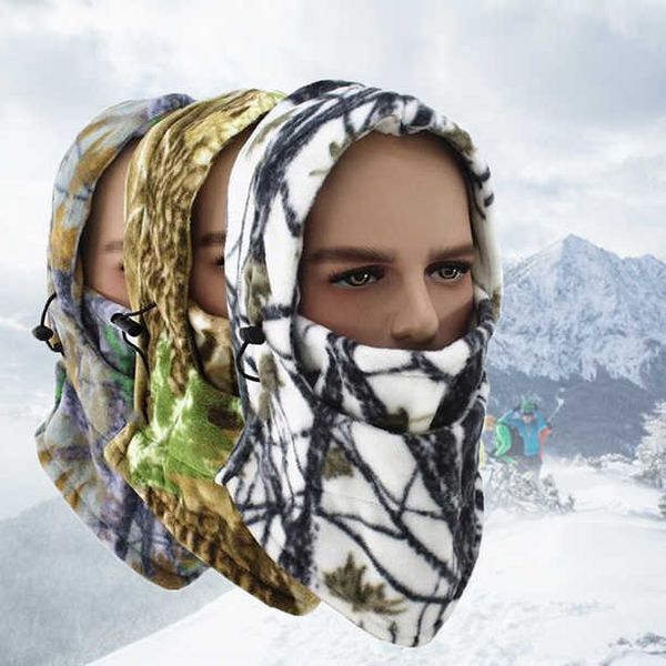 Image of winter warm bike riding camo face masks Tactical hood scarf outdoor sports masks bicycle cycling balaclava fleece hat snowboarding beanie
