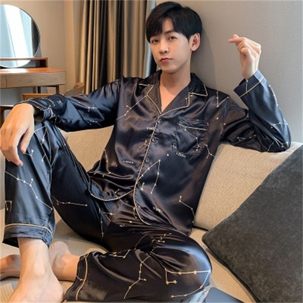 men's sleepwear men comfortable pyjamas set 3xl 4xl 5xl long sleeve casual home wear spring autumn silk boy pajama s leisure 221007, Black;brown
men's sleepwear men comfortable pyjamas set 3xl 4xl 5xl long sleeve casual home wear spring autumn silk boy pajama s leisure 221007, Black;brown