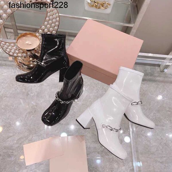 designer boots miu fashion brand autumn winter elastic thick heel women short boots pearl square head high heel patent leather bare booties, Black
designer boots miu fashion brand autumn winter elastic thick heel women short boots pearl square head high heel patent leather bare booties, Black