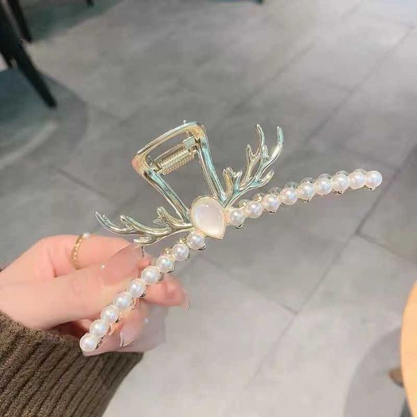 large hair clips korean elegant temperament shark high sense antler hair back of head clip, Golden;silver
large hair clips korean elegant temperament shark high sense antler hair back of head clip, Golden;silver