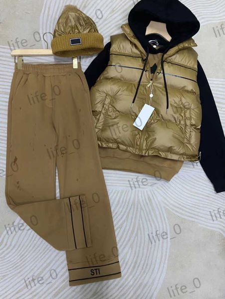 womens four pieces pants lapel zipper down vest pull rope hoodies stripe printed casual trousers spliced wool hat warm brand woman tracksui, White
womens four pieces pants lapel zipper down vest pull rope hoodies stripe printed casual trousers spliced wool hat warm brand woman tracksui, White