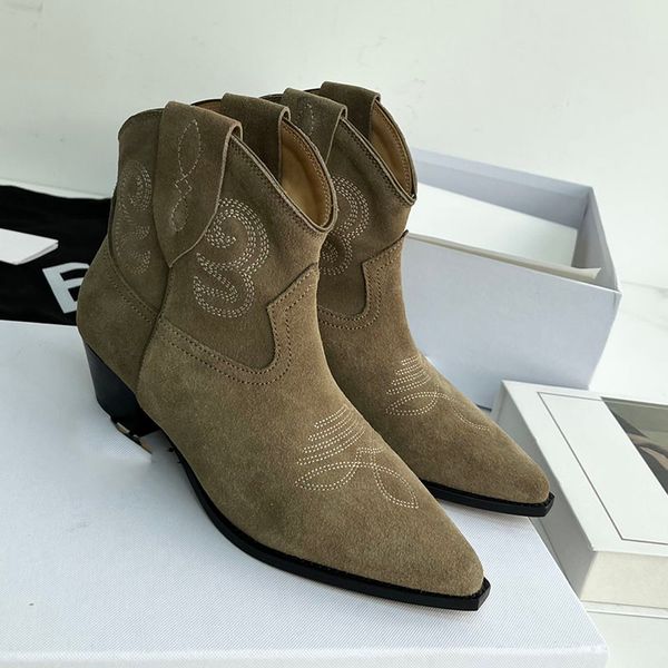 western boot ankle biker cowgirl boots cowboy heel pull-on classic booties leather outsole snip toe boot women luxury designers shoes factor, Black