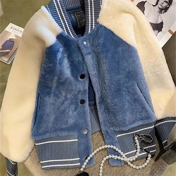 womens jackets blue lamb wool baseball coat womens autumn and winter collegiate style design contrast color thickened jacket female 221007, Black;brown
womens jackets blue lamb wool baseball coat womens autumn and winter collegiate style design contrast color thickened jacket female 221007, Black;brown