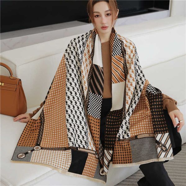 scarves new winter cashmere scarf women 2022 design warm pashmina blanket houndstooth female shawl wraps thick foulard bufanda g221007, Blue;gray
scarves new winter cashmere scarf women 2022 design warm pashmina blanket houndstooth female shawl wraps thick foulard bufanda g221007, Blue;gray