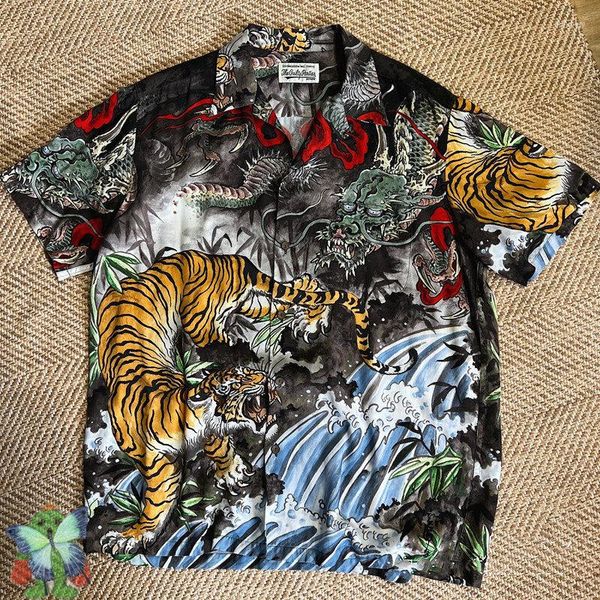 men's casual shirts dragon tiger fight wacko maria hawaiian shirt men women funny clothes, White;black
men's casual shirts dragon tiger fight wacko maria hawaiian shirt men women funny clothes, White;black
