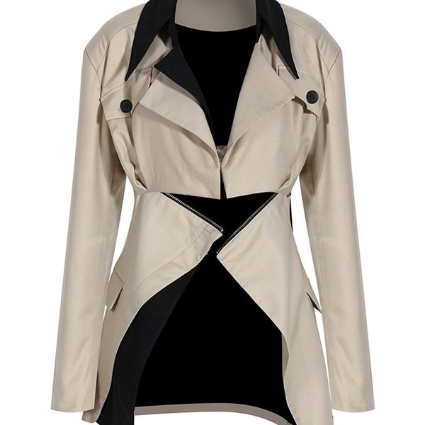 women's jackets eam loose fit khaki two ways wear irregular jacket lapel long sleeve women coat fashion spring autumn 1de7081 221007, Black;brown
women's jackets eam loose fit khaki two ways wear irregular jacket lapel long sleeve women coat fashion spring autumn 1de7081 221007, Black;brown