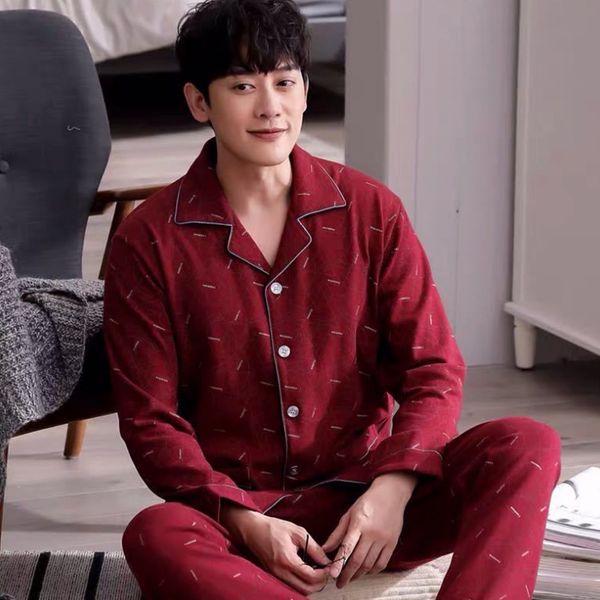 men's sleepwear spring pajamas long sleeve male pajama set pure full cotton for suit homewear 221007, Black;brown
men's sleepwear spring pajamas long sleeve male pajama set pure full cotton for suit homewear 221007, Black;brown