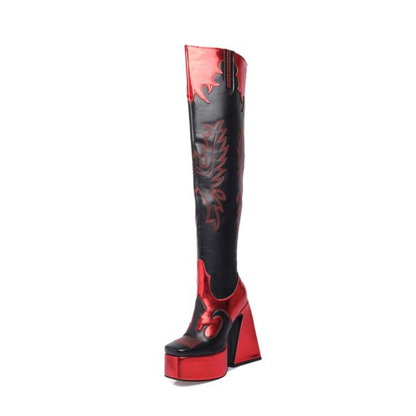 2022 women's boots new european and american fashion burnt high heel thick bottom sleeve knee boots, Black
2022 women's boots new european and american fashion burnt high heel thick bottom sleeve knee boots, Black