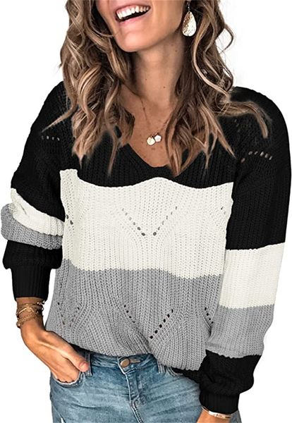 women's t-shirt womens v neck striped pullover sweaters chevron cable color block sweater long sleeve jumper, White
women's t-shirt womens v neck striped pullover sweaters chevron cable color block sweater long sleeve jumper, White