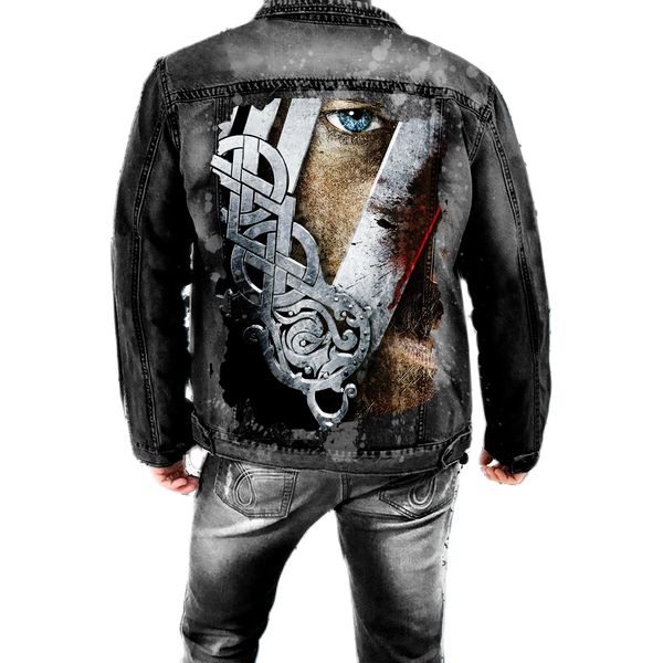 men's autumn/winter single breasted long sleeve lapel denim jacket new street vintage classic wash personality viking print punk top, Black;brown
men's autumn/winter single breasted long sleeve lapel denim jacket new street vintage classic wash personality viking print punk top, Black;brown