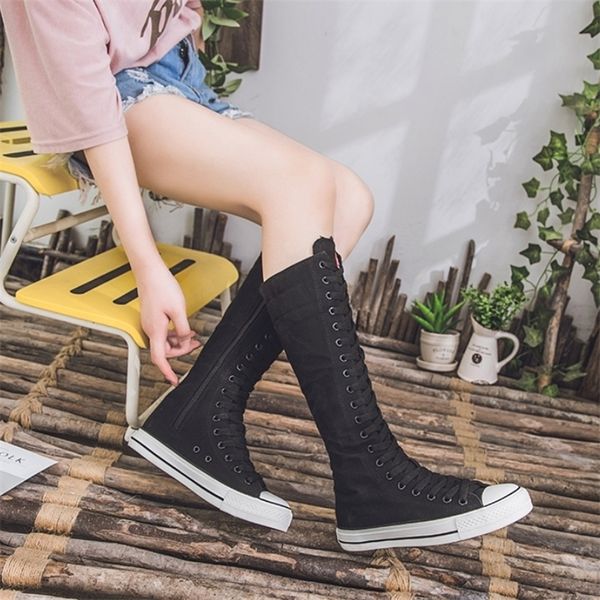 boots high womens canvas shoes knee side zipper flats vulcanized laceup comfortable platform sneakers female 221007, Black
boots high womens canvas shoes knee side zipper flats vulcanized laceup comfortable platform sneakers female 221007, Black