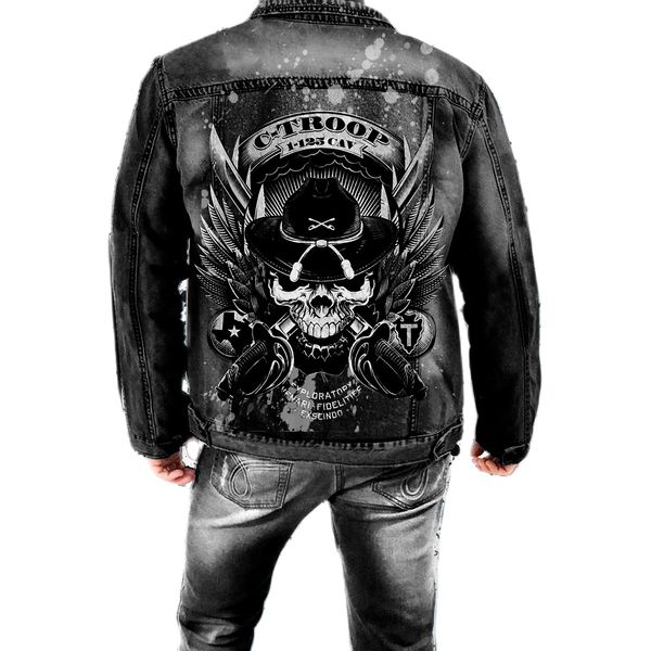 men's autumn winter new lapel denim jacket street fashion motorcycle personality skull print punk rock foreign trade, Black;brown
men's autumn winter new lapel denim jacket street fashion motorcycle personality skull print punk rock foreign trade, Black;brown