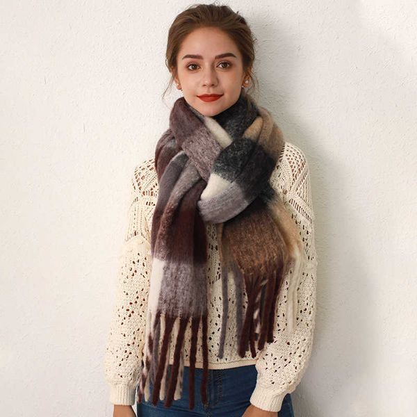 scarves women's mohair scarf autumn winter thickened warm imitation cashmere colorblock plaid g221007, Blue;gray
scarves women's mohair scarf autumn winter thickened warm imitation cashmere colorblock plaid g221007, Blue;gray