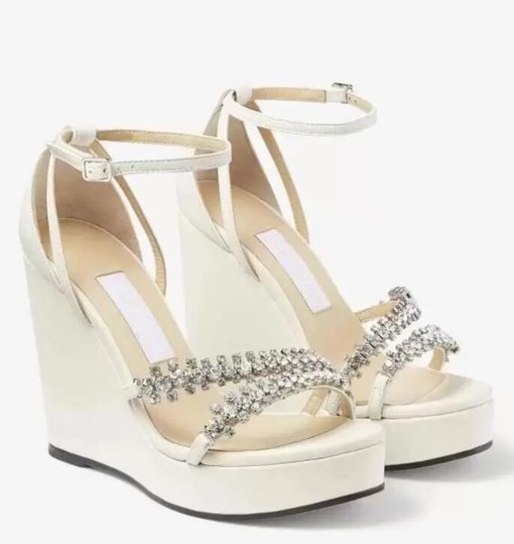 elegant lady sandals leather ribbon inlaid diamond fashion wedge heels fashion wedding party, Black