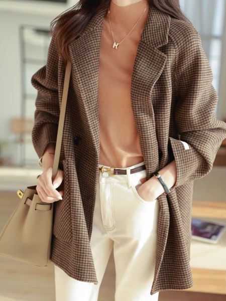 women's suits blazers women autumn casual loose woolen coat long sleeve plaid elegant business blazer jackets femme fashion streetwear, White;black
women's suits blazers women autumn casual loose woolen coat long sleeve plaid elegant business blazer jackets femme fashion streetwear, White;black