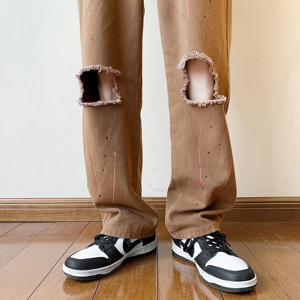 men's jeans brown ripped knee holes graffiti jeans men summer baggy denim wide leg trousers washed vintage casual hip hop fashion botto, Blue
men's jeans brown ripped knee holes graffiti jeans men summer baggy denim wide leg trousers washed vintage casual hip hop fashion botto, Blue