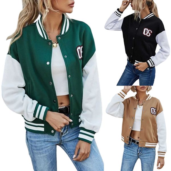 women's jackets number patched color block bomber jacket girls long sleeve autumn lady matching stand collar baseball single-breasted, Black;brown
women's jackets number patched color block bomber jacket girls long sleeve autumn lady matching stand collar baseball single-breasted, Black;brown