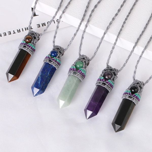 vintage hexagonal crystal necklace for man natural stone amethysts quartz pendant necklaces handmade braided jewelry women, Silver
vintage hexagonal crystal necklace for man natural stone amethysts quartz pendant necklaces handmade braided jewelry women, Silver