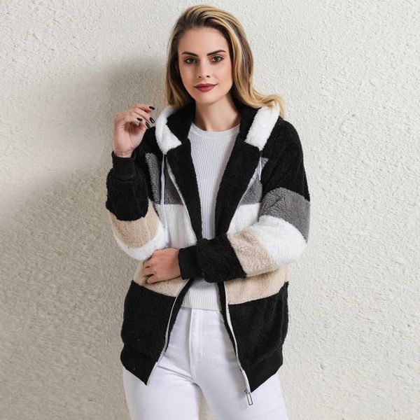 women's jackets winter women jacket warm plush casual loose hooded coat mixed color patchwork outwear faux fur zipper ladies parka coat, Black;brown
women's jackets winter women jacket warm plush casual loose hooded coat mixed color patchwork outwear faux fur zipper ladies parka coat, Black;brown