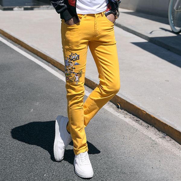 men's jeans fashion streetwear mens jeans slim fit pink yellow green color elastic punk pants hip hop jeans embroidery denim trousers, Blue
men's jeans fashion streetwear mens jeans slim fit pink yellow green color elastic punk pants hip hop jeans embroidery denim trousers, Blue